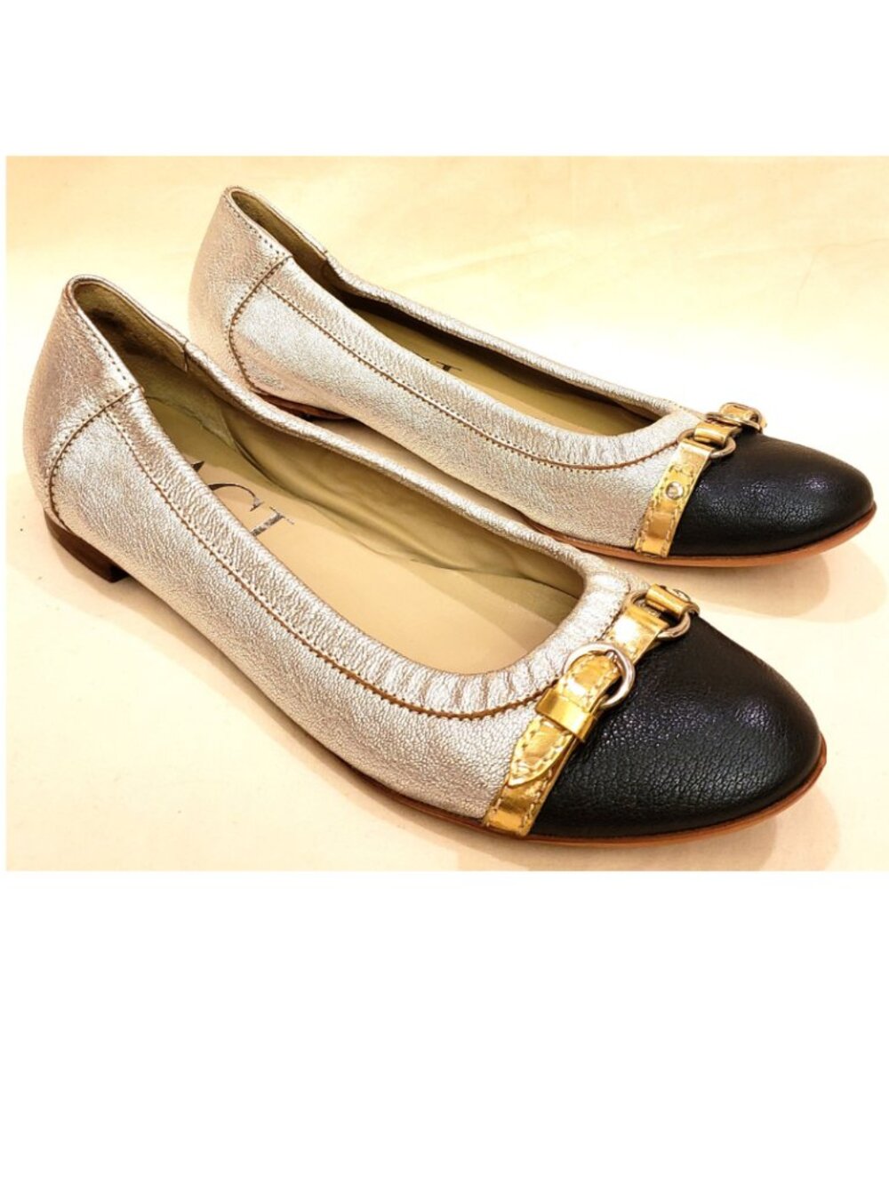 AGL Italy Attilio Giusti Leombruni Flat Shoes Sz-EU-39/US~9 Leather Silver/Black